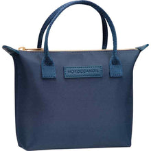 Load image into Gallery viewer, Blue handbag with 'Moroccanoil' branding on a white background